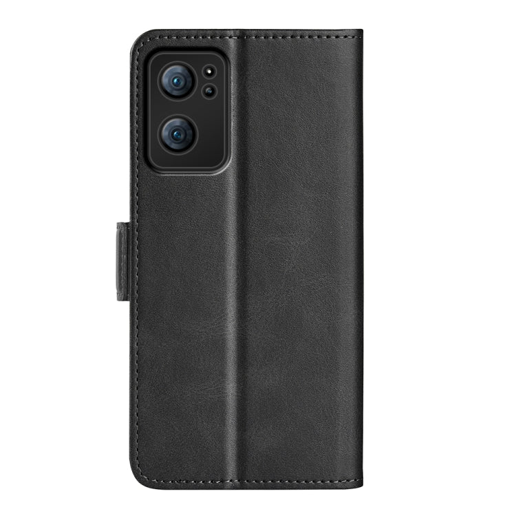 Black leather flip phone case with camera cutout and side magnetic clasp