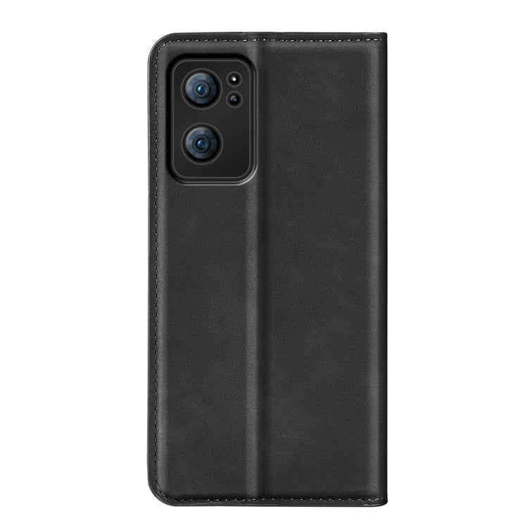 Black leather phone case back with dual-camera cutout and stitched frame