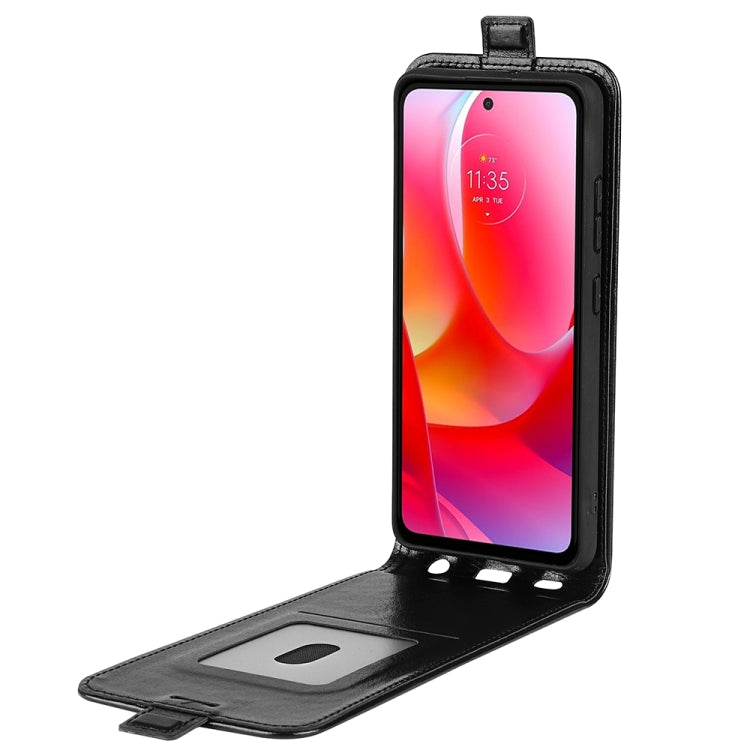 Black leather vertical flip phone case with open stand and card slot