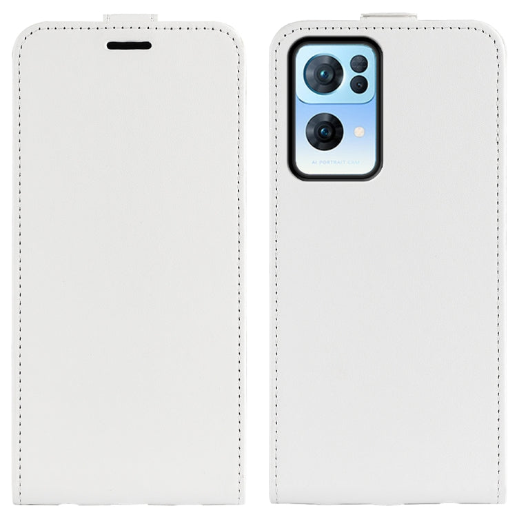 White leather vertical flip phone case with camera cutout and stitched edges