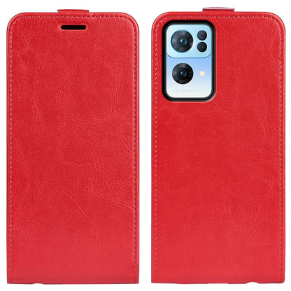 Red leather vertical flip phone case with camera cutout and button cutout