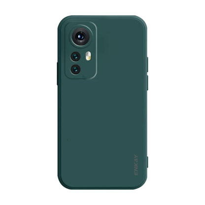 Dark green ENKAY liquid silicone phone case with camera cutout and protective lip
