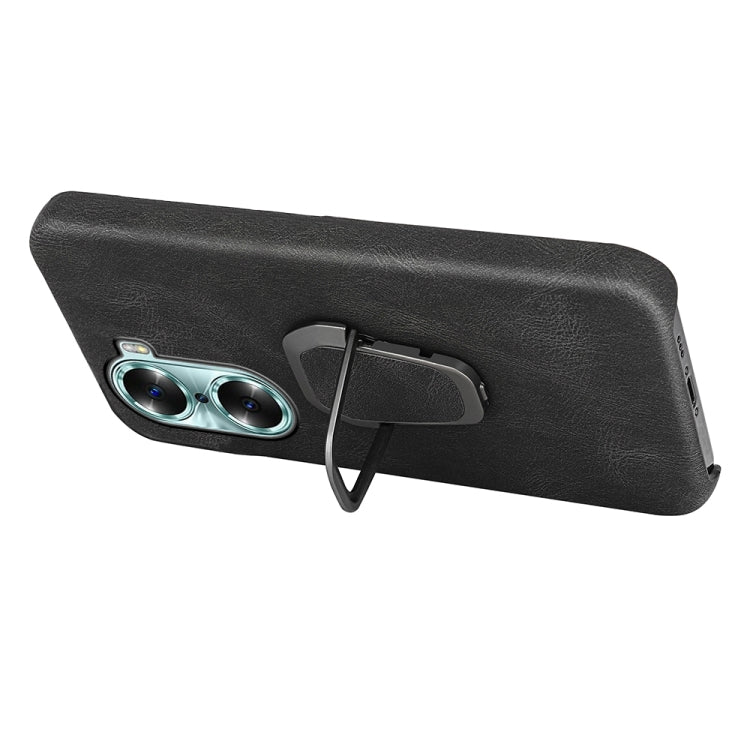 Black PU phone case with ring holder on side and dual camera cutout for For Honor 60