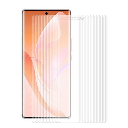 Stack of curved edge screen protector films with cutouts for front camera