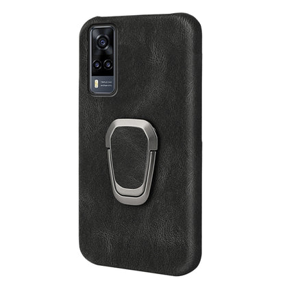 Black PU phone case with built-in ring holder for grip and back protection