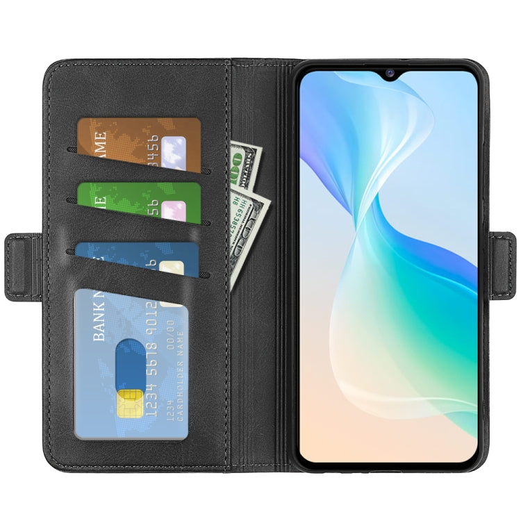 Black leather wallet-style phone case with card slots and open front cover