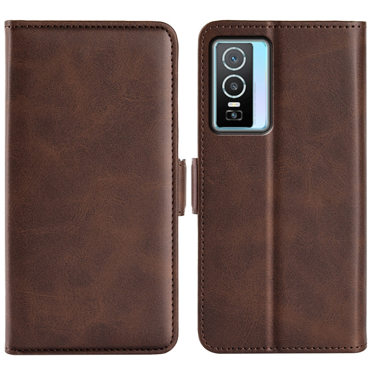 Dark brown leather dual-side magnetic phone case with camera cutout