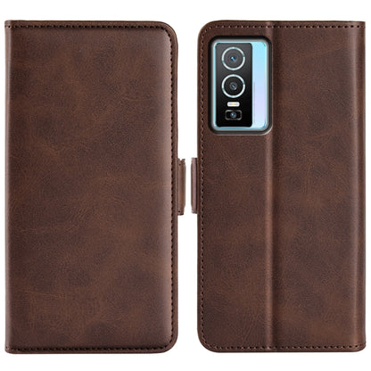 Dark brown leather dual-side magnetic phone case with camera cutout