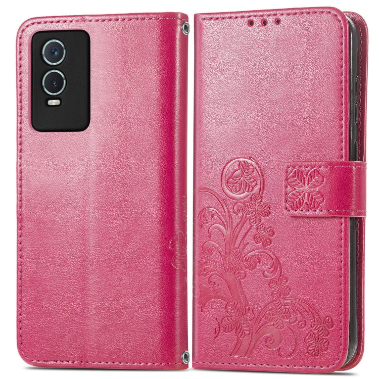 Four-leaf Clasp Embossed Leather Phone Case, For Vivo Y76s