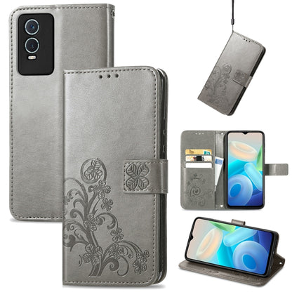 Four-leaf Clasp Embossed Leather Phone Case, For Vivo Y76s