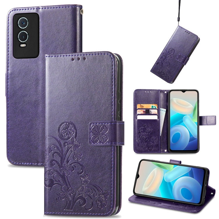 Four-leaf Clasp Embossed Leather Phone Case, For Vivo Y76s