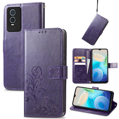 Four-leaf Clasp Embossed Leather Phone Case, For Vivo Y76s