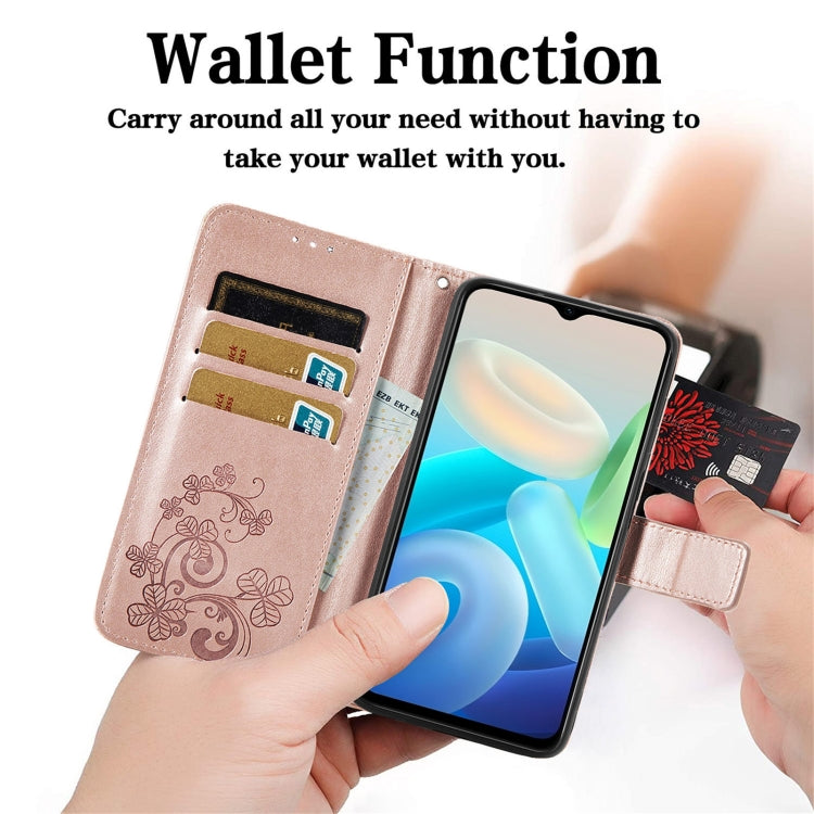 Four-leaf Clasp Embossed Leather Phone Case, For Vivo Y76s