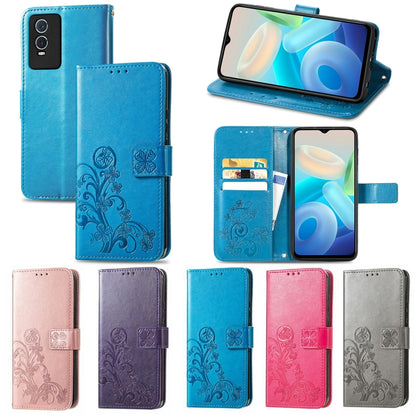 Four-leaf Clasp Embossed Leather Phone Case, For Vivo Y76s