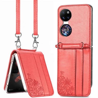 Diagonal Embossed Card Folding Phone Case, For Huawei  P50 Pocket