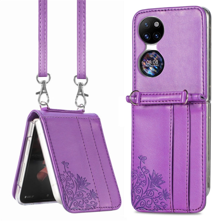 Diagonal Embossed Card Folding Phone Case, For Huawei  P50 Pocket