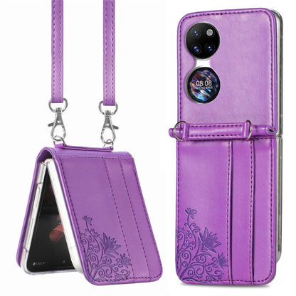 Diagonal Embossed Card Folding Phone Case, For Huawei  P50 Pocket