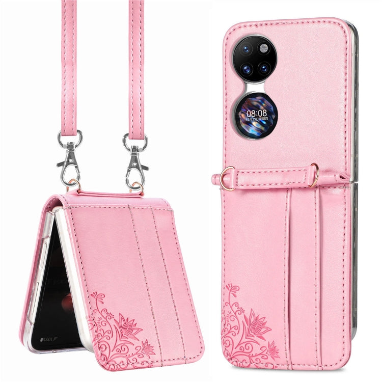 Diagonal Embossed Card Folding Phone Case, For Huawei  P50 Pocket