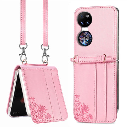 Diagonal Embossed Card Folding Phone Case, For Huawei  P50 Pocket
