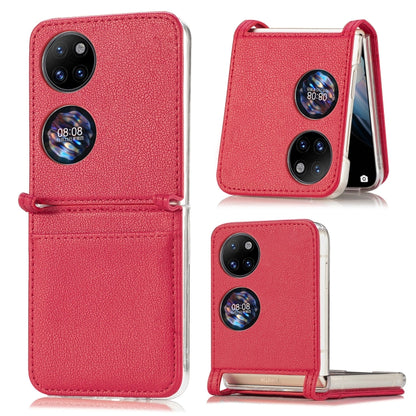 Litchi Pattern Card Folding Phone Case, For Huawei P50 Pocket