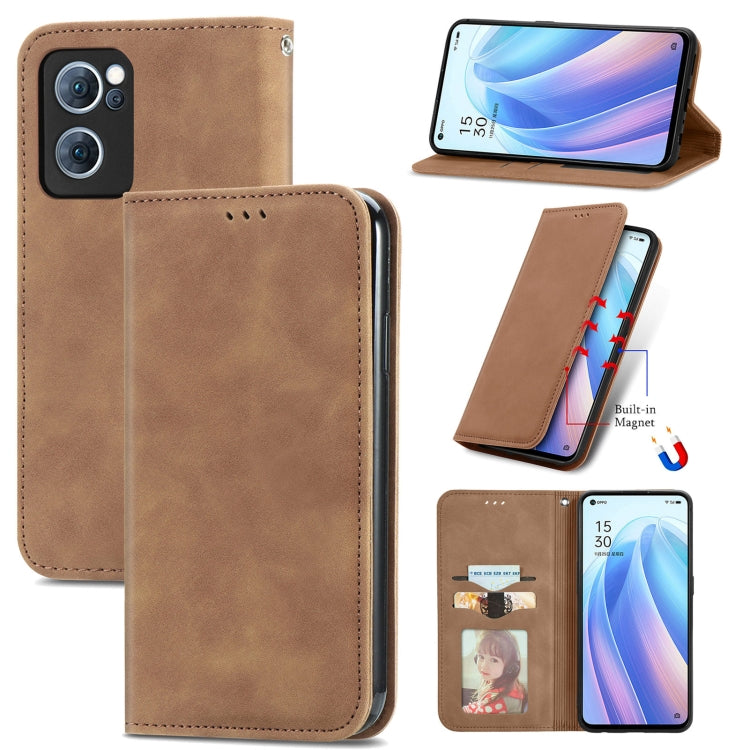Magnetic flip leather phone case with card slot, brown finish, for OPPO/vivo models