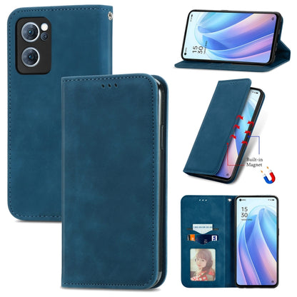 Blue magnetic flip leather phone case with card slots and front cover
