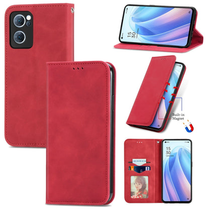 Magnetic flip leather phone case with card slot, red finish, for OPPO/vivo models