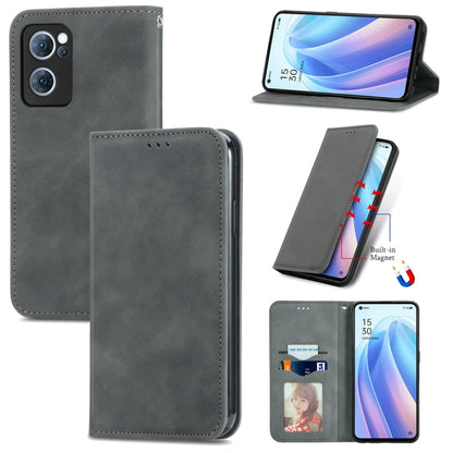 Magnetic flip leather phone case with card slot, dark gray finish, for OPPO/vivo models