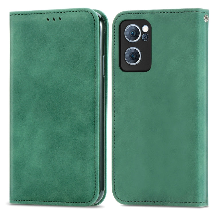 Green magnetic flip leather phone case with double card slots and stitched edges