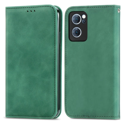 Green magnetic flip leather phone case with double card slots and stitched edges