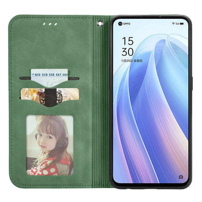 Green magnetic flip leather case with photo card window and front cover