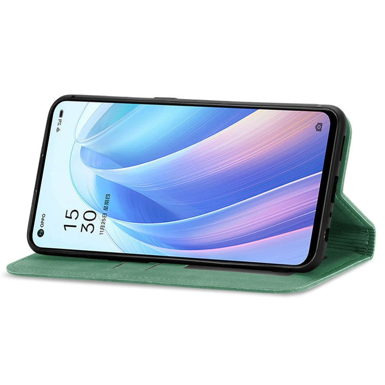 Green magnetic flip leather phone case with kickstand viewing angle