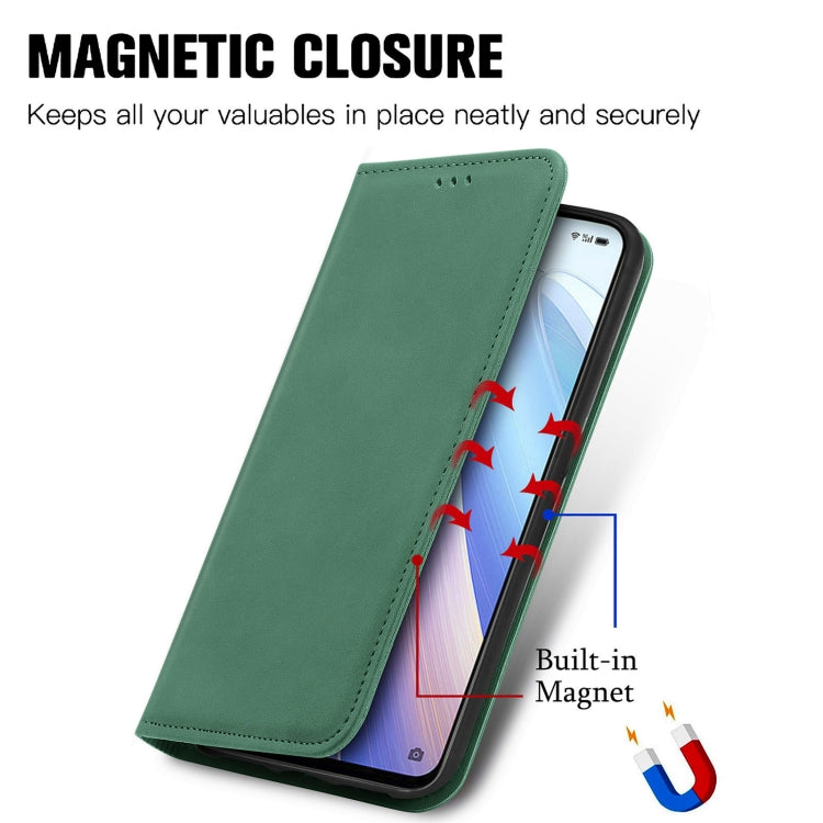Green magnetic flip leather phone case with built-in magnet closure