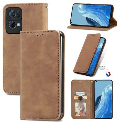 Magnetic flip leather phone case with card slot, brown finish, for OPPO/vivo models