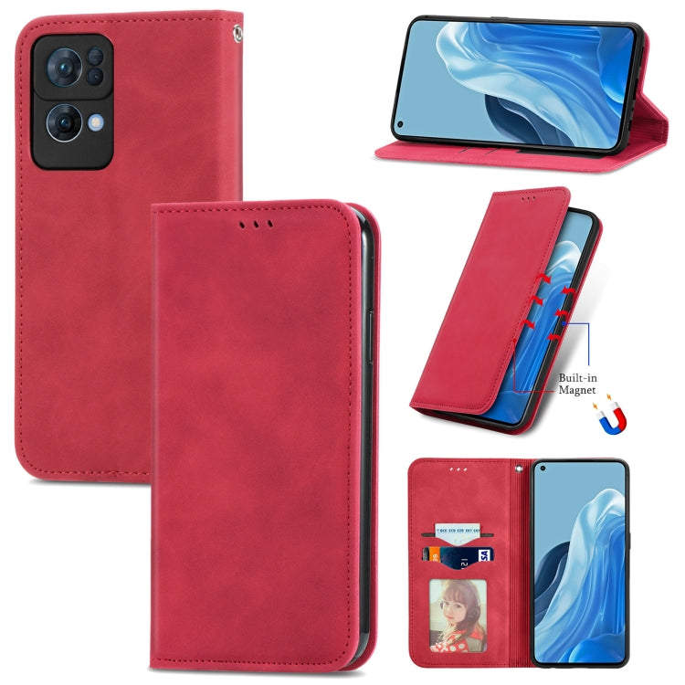 Magnetic flip leather phone case with card slot, red finish, for OPPO/vivo models