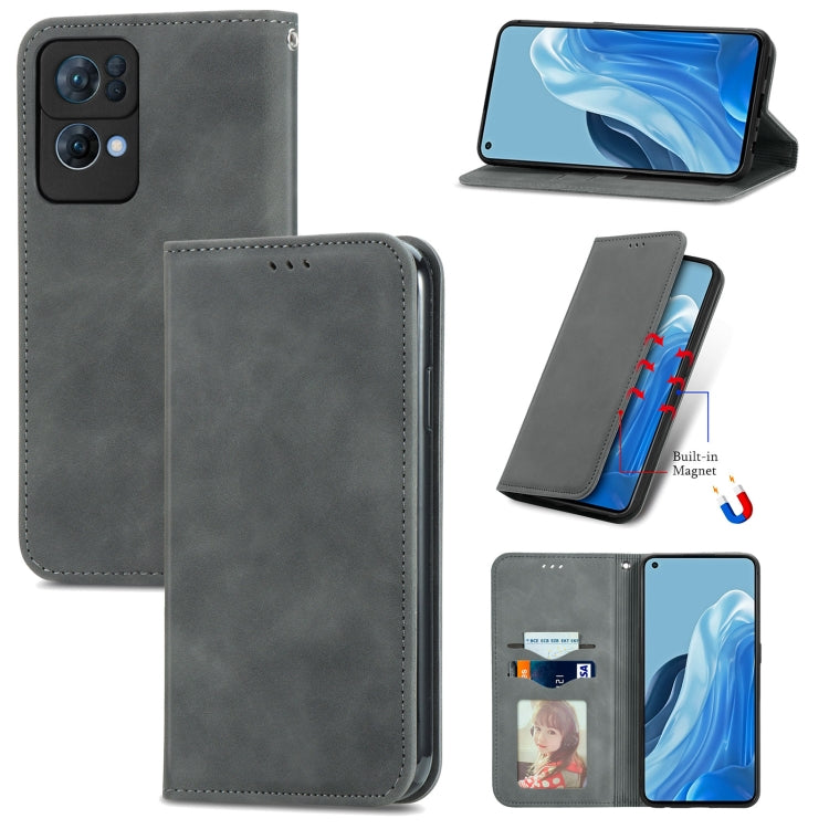 Magnetic flip leather phone case with card slot, dark gray finish, for OPPO/vivo models