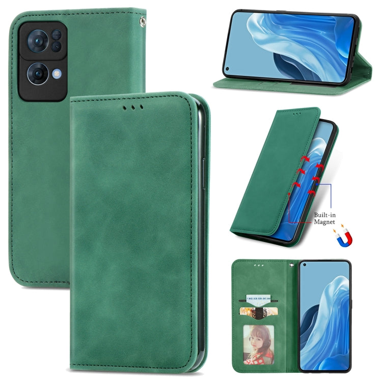 Green magnetic flip leather phone case set with front, back, and stand view