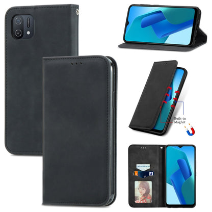 Magnetic flip leather phone case with card slot, black finish, for OPPO/vivo models