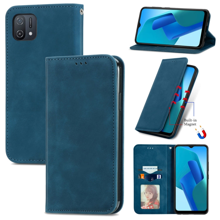 Magnetic flip leather phone case with card slot, blue finish, for OPPO/vivo models