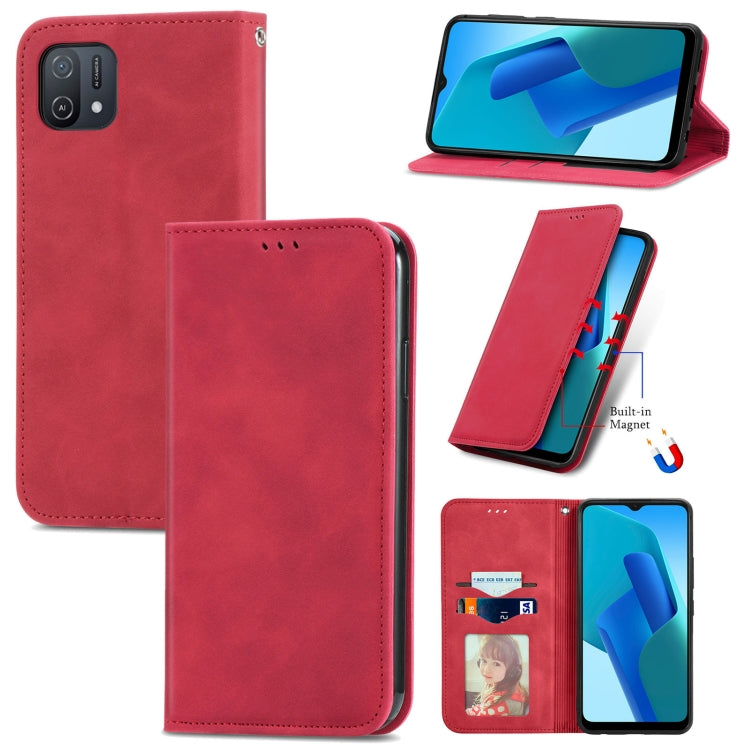 Red magnetic leather flip phone case with card slot, stand cover, and stitched edges