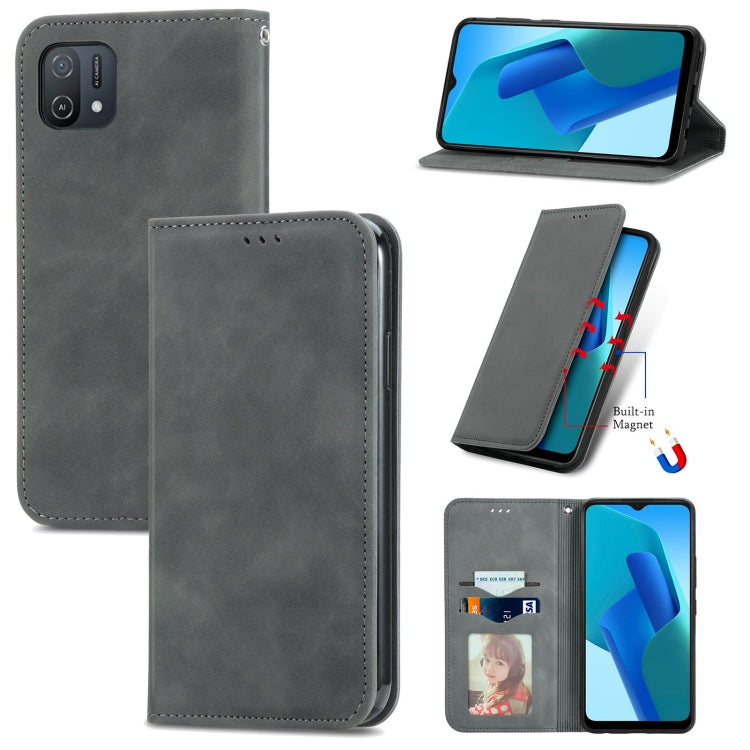 Gray magnetic leather flip phone case with card slot, stand cover, and stitched edges