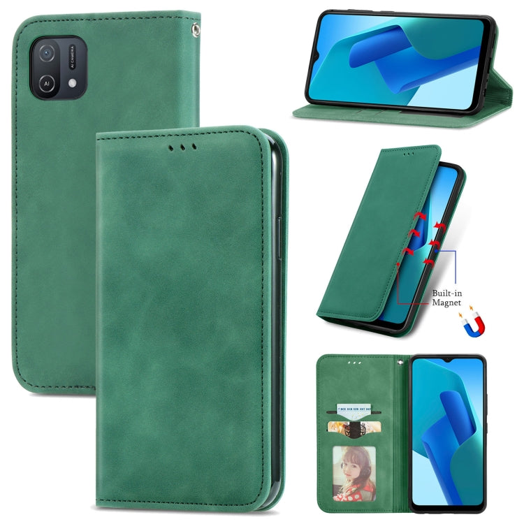 Green magnetic flip leather phone case with magnet closure and card slots