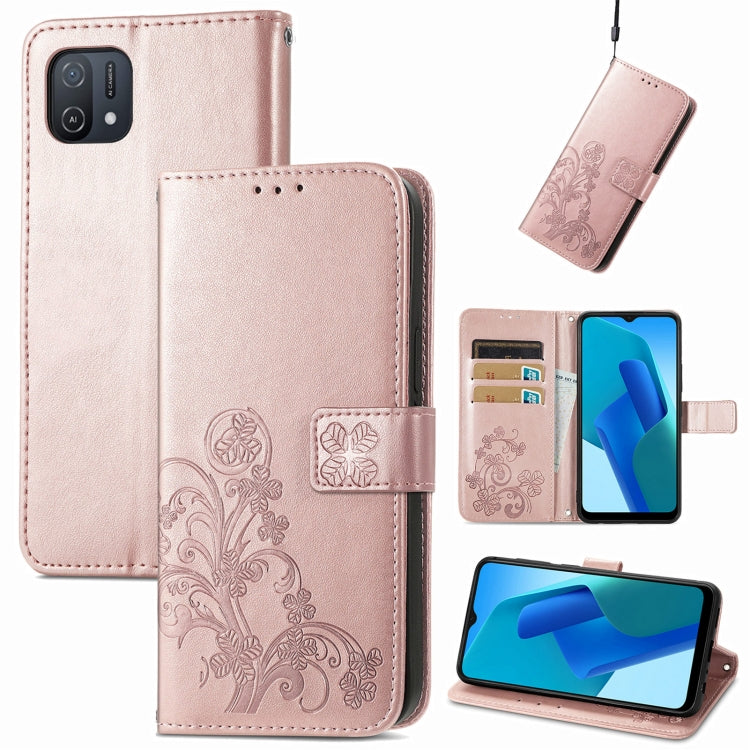 Four-leaf Clasp Embossed Buckle Leather Phone Case, For OPPO A16K, For OPPO Reno7 5G