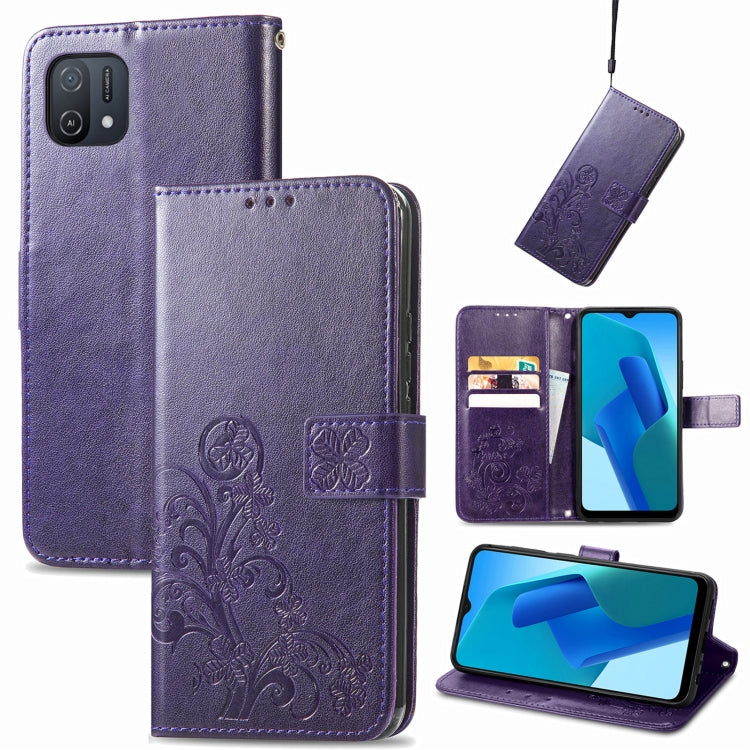 Four-leaf Clasp Embossed Buckle Leather Phone Case, For OPPO A16K, For OPPO Reno7 5G