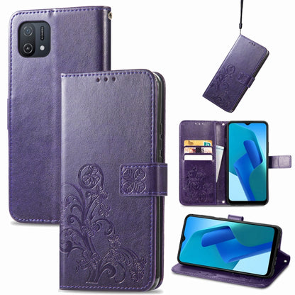 Four-leaf Clasp Embossed Buckle Leather Phone Case, For OPPO A16K, For OPPO Reno7 5G