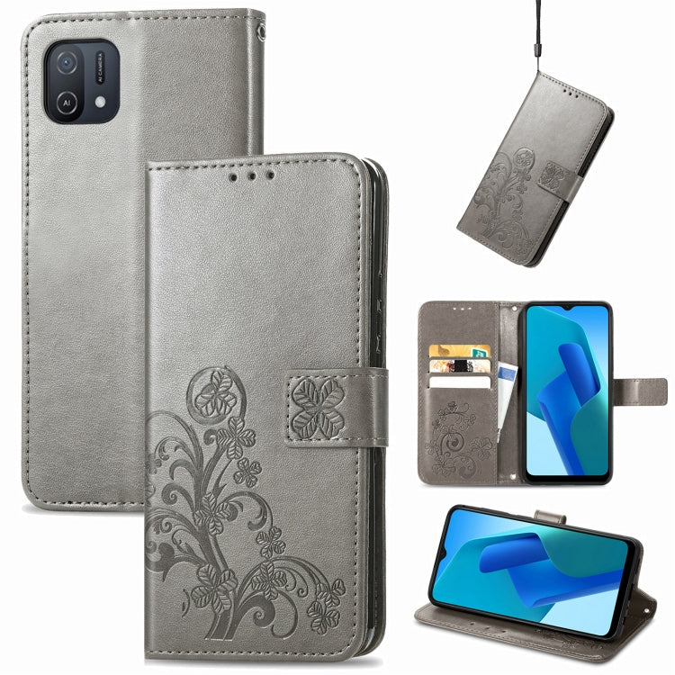 Four-leaf Clasp Embossed Buckle Leather Phone Case, For OPPO A16K, For OPPO Reno7 5G