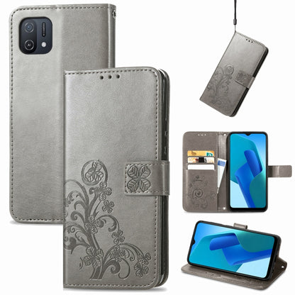Four-leaf Clasp Embossed Buckle Leather Phone Case, For OPPO A16K, For OPPO Reno7 5G