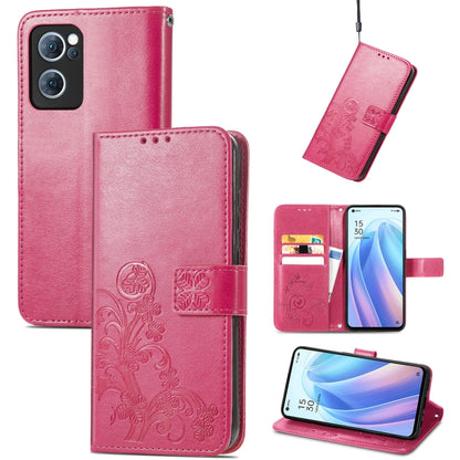 Four-leaf Clasp Embossed Buckle Leather Phone Case, For OPPO A16K, For OPPO Reno7 5G