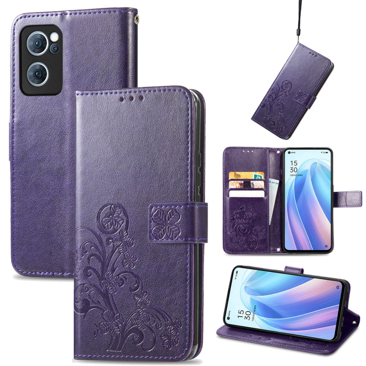 Four-leaf Clasp Embossed Buckle Leather Phone Case, For OPPO A16K, For OPPO Reno7 5G
