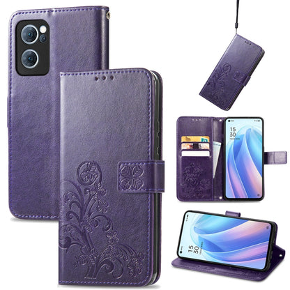 Four-leaf Clasp Embossed Buckle Leather Phone Case, For OPPO A16K, For OPPO Reno7 5G